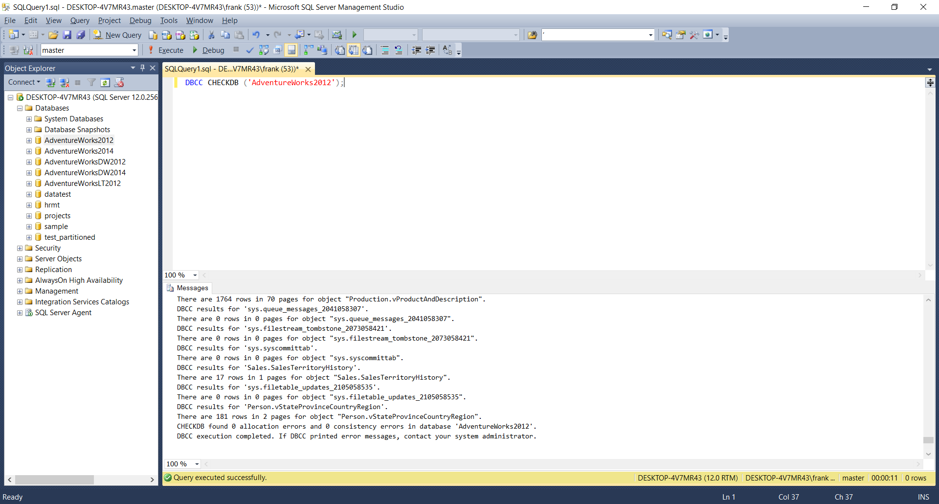 DBCC CHECKDB for a database